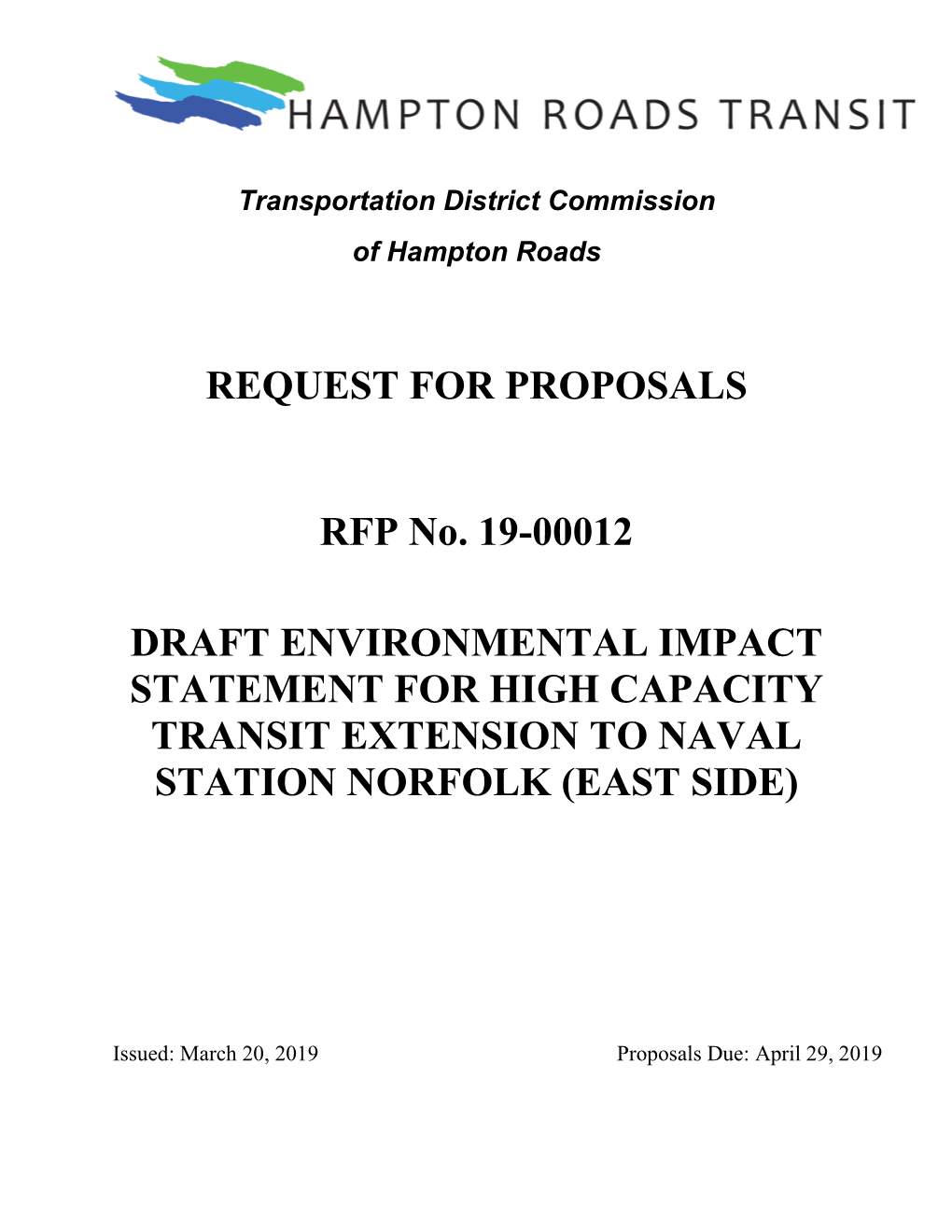 REQUEST for PROPOSALS RFP No. 19-00012 DRAFT