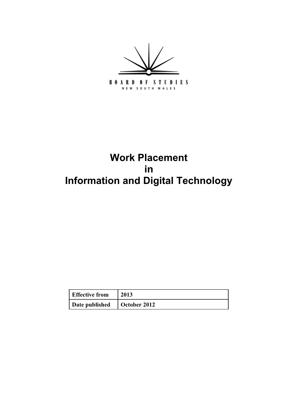 Work Placement in Information and Digital Technology