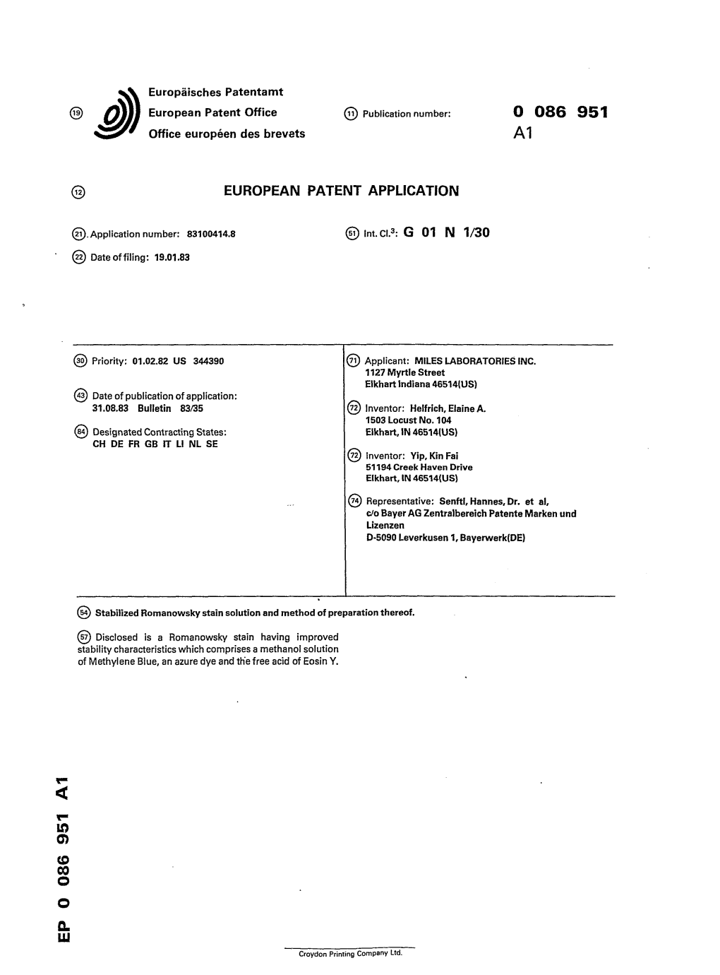 Stabilized Romanowsky Stain Solution and Method of Preparation Thereof