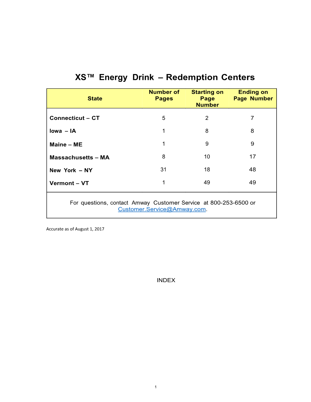 XS™ Energy Drink – Redemption Centers