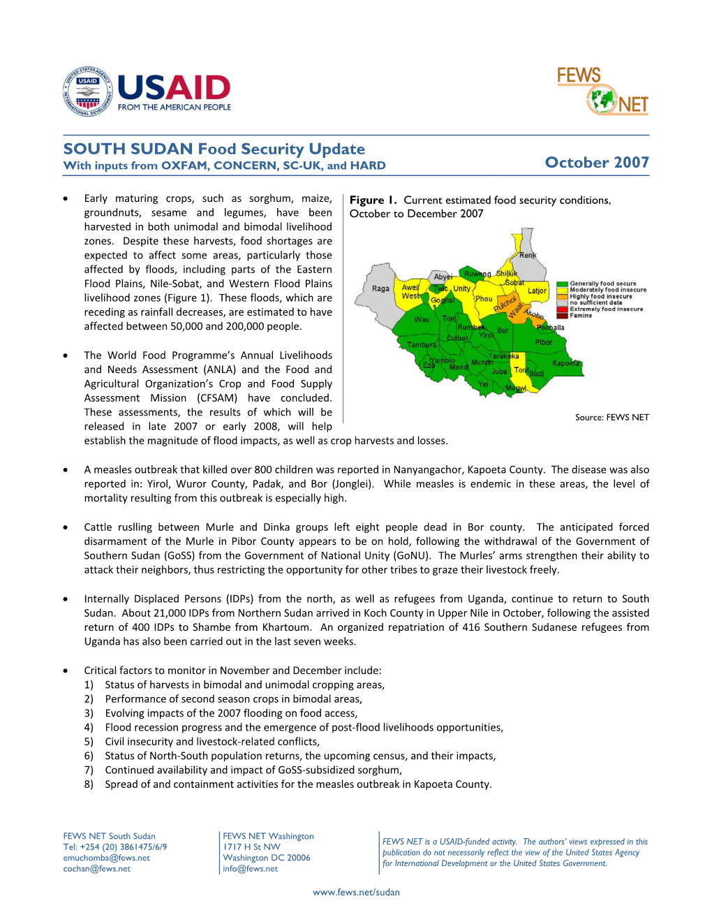 South Sudan Food Security Update with Inputs from Concern, OXFAM