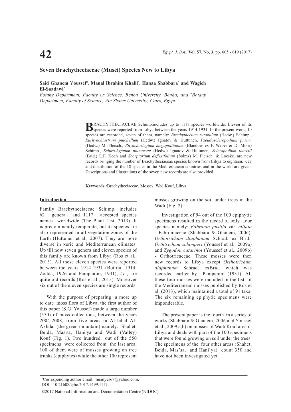 Seven Brachytheciaceae (Musci) Species New to Libya