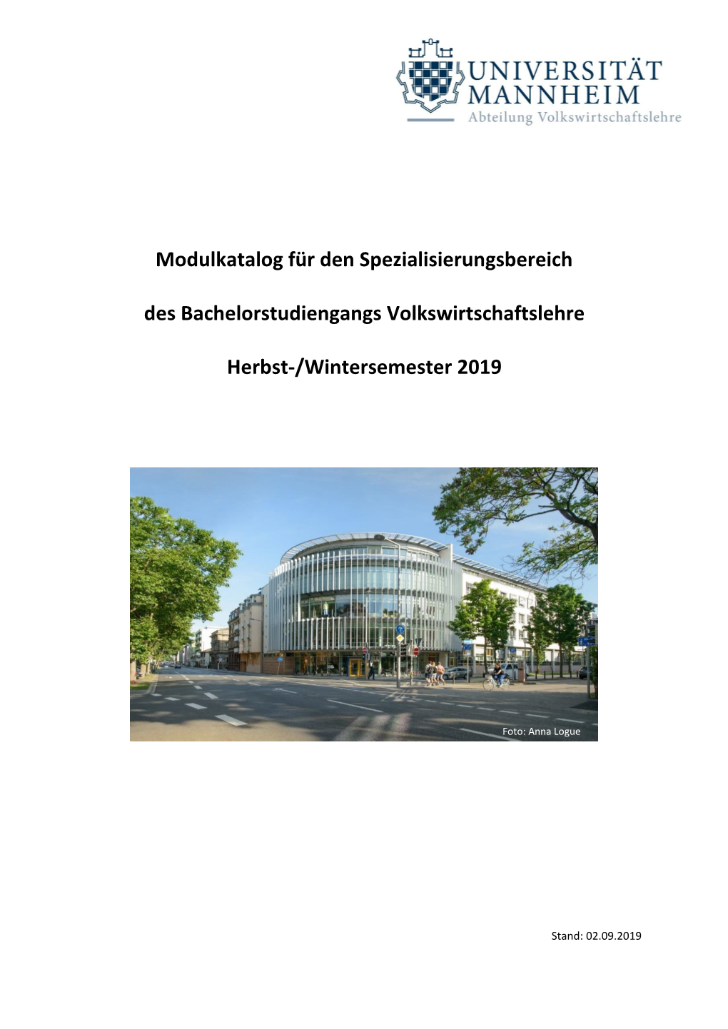 Modulkatalog Für Den Spezialisierungsbereich Des Bachelorstudiengangs Volkswirtschaftslehre