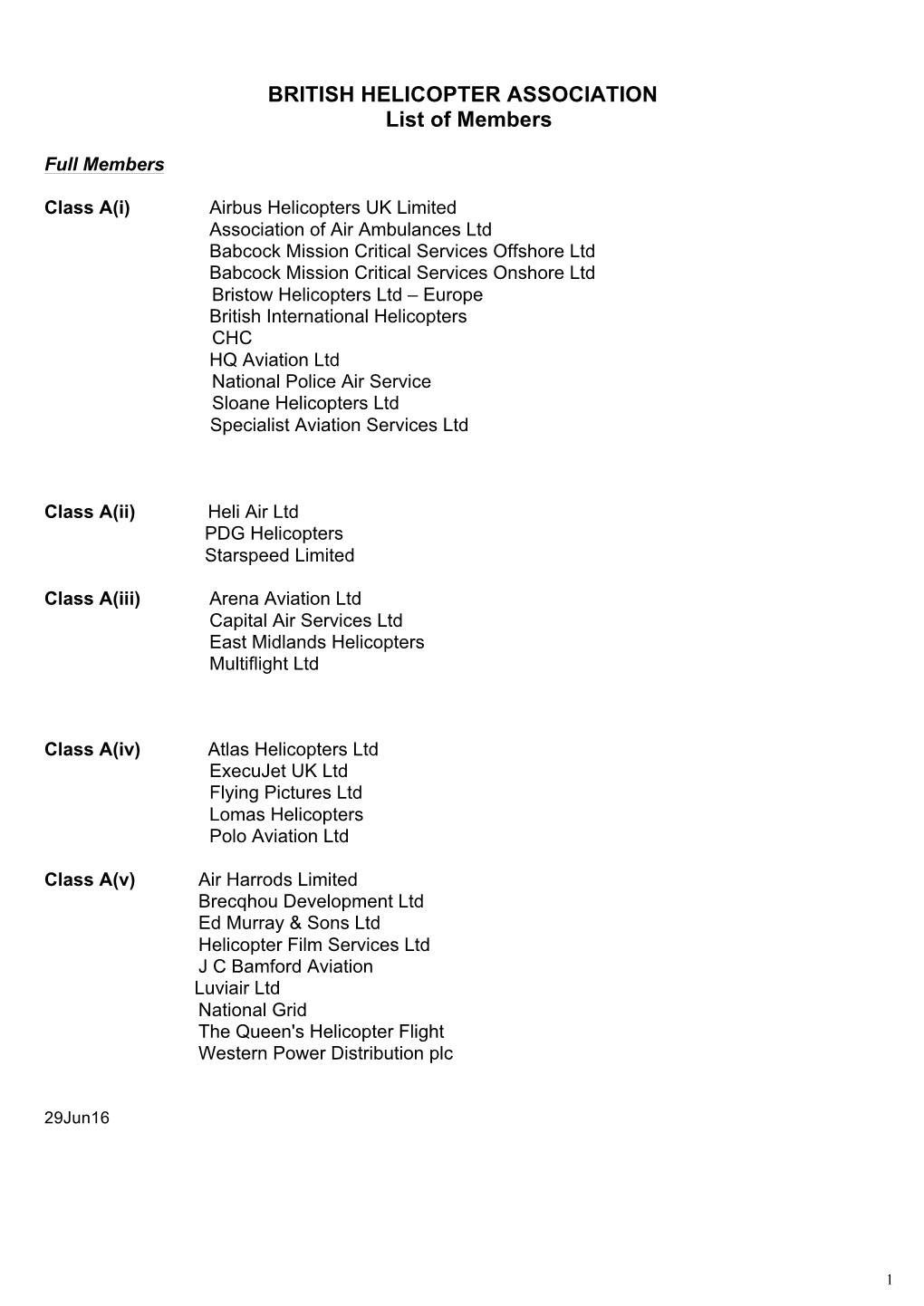 BRITISH HELICOPTER ASSOCIATION List of Members