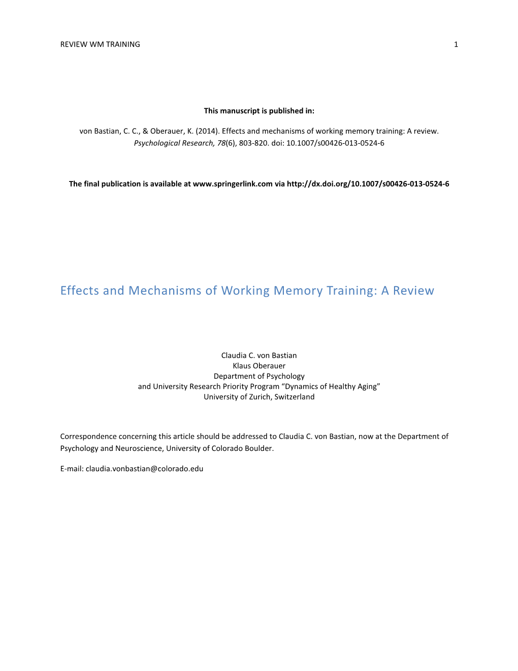 Effects and Mechanisms of Working Memory Training: a Review