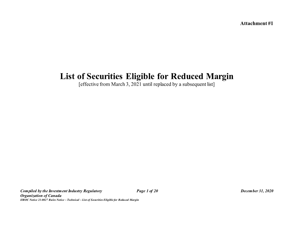 List of Securities Eligible for Reduced Margin [Effective from March 3, 2021 Until Replaced by a Subsequent List]