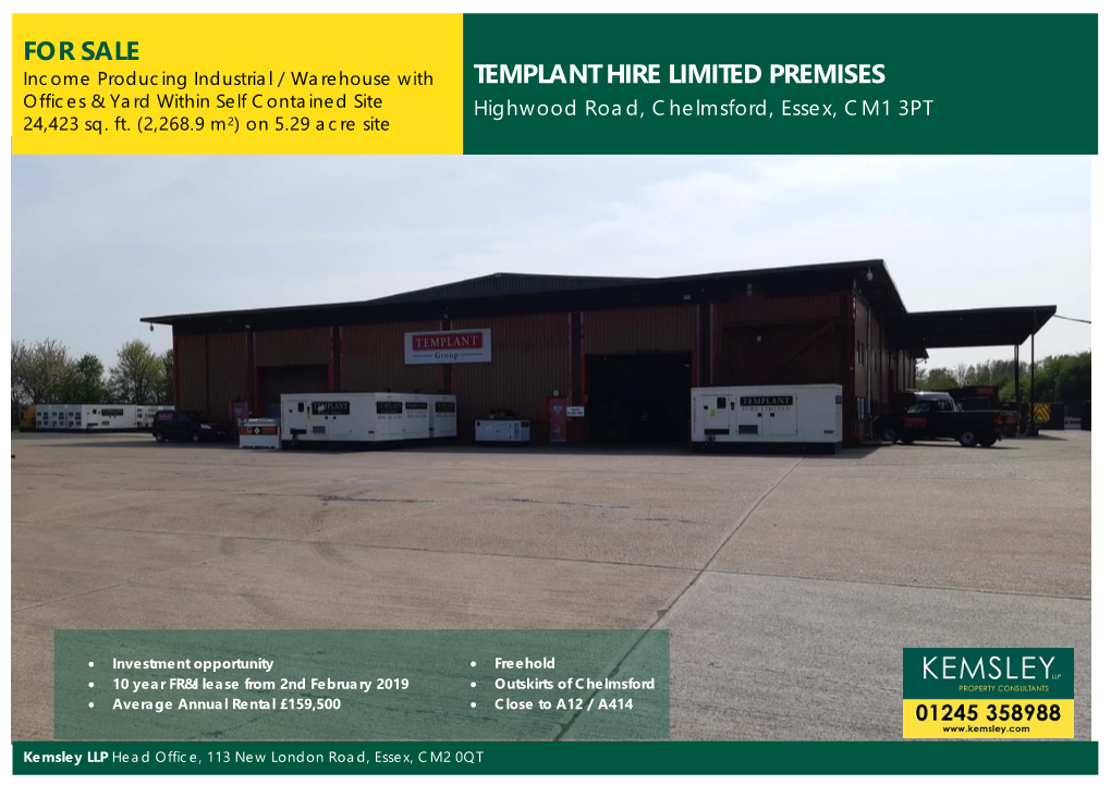 Templant Hire Limited Premises for Sale