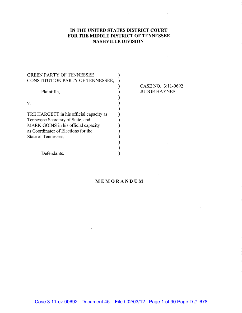 Case 3:11-Cv-00692 Document 45 Filed 02/03/12 Page 1 of 90