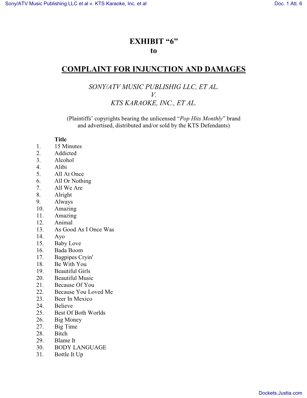 COMPLAINT Against KTS Karaoke, Inc. and Timmy Sun Ton (Filing Fee