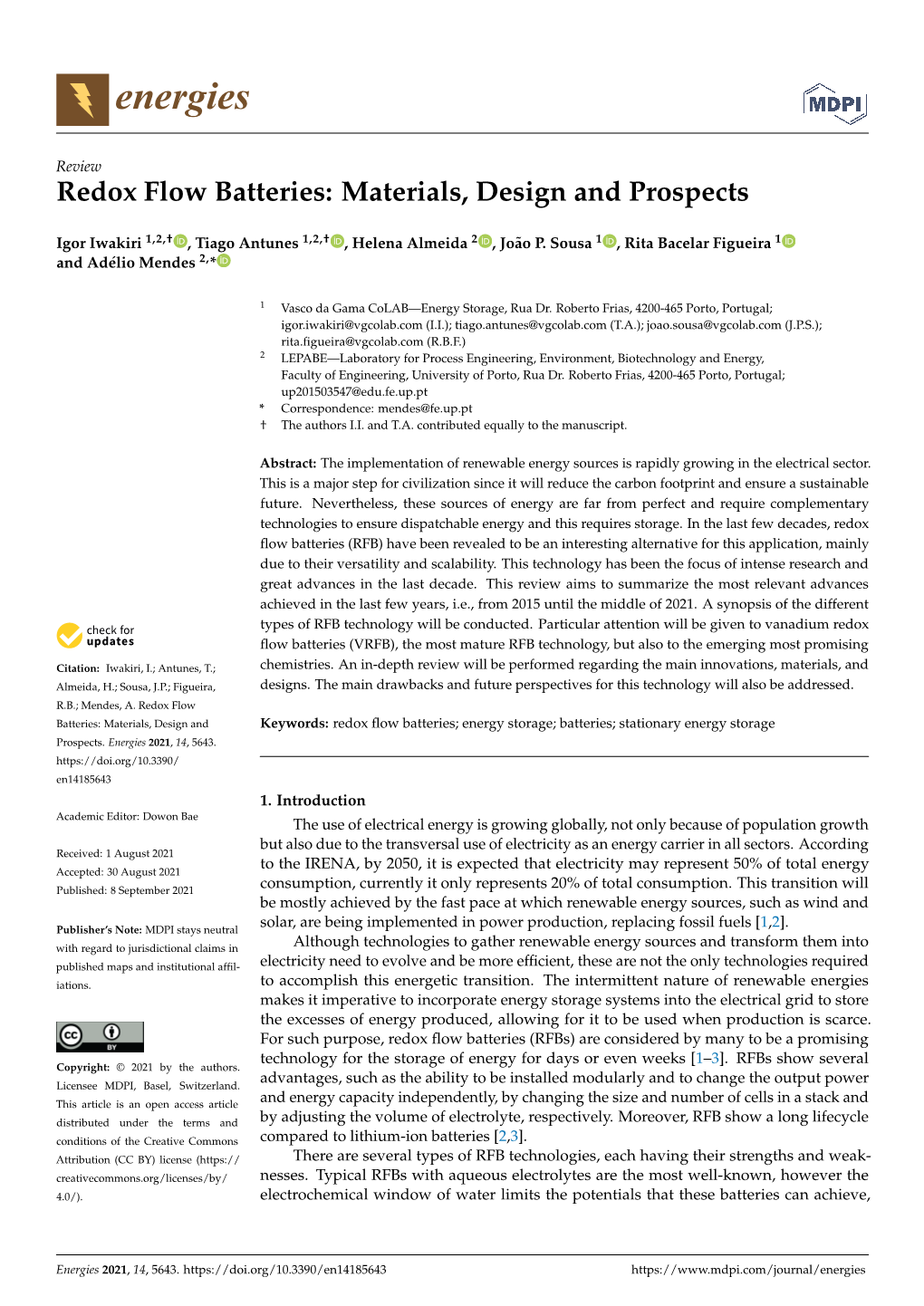 Redox Flow Batteries: Materials, Design and Prospects