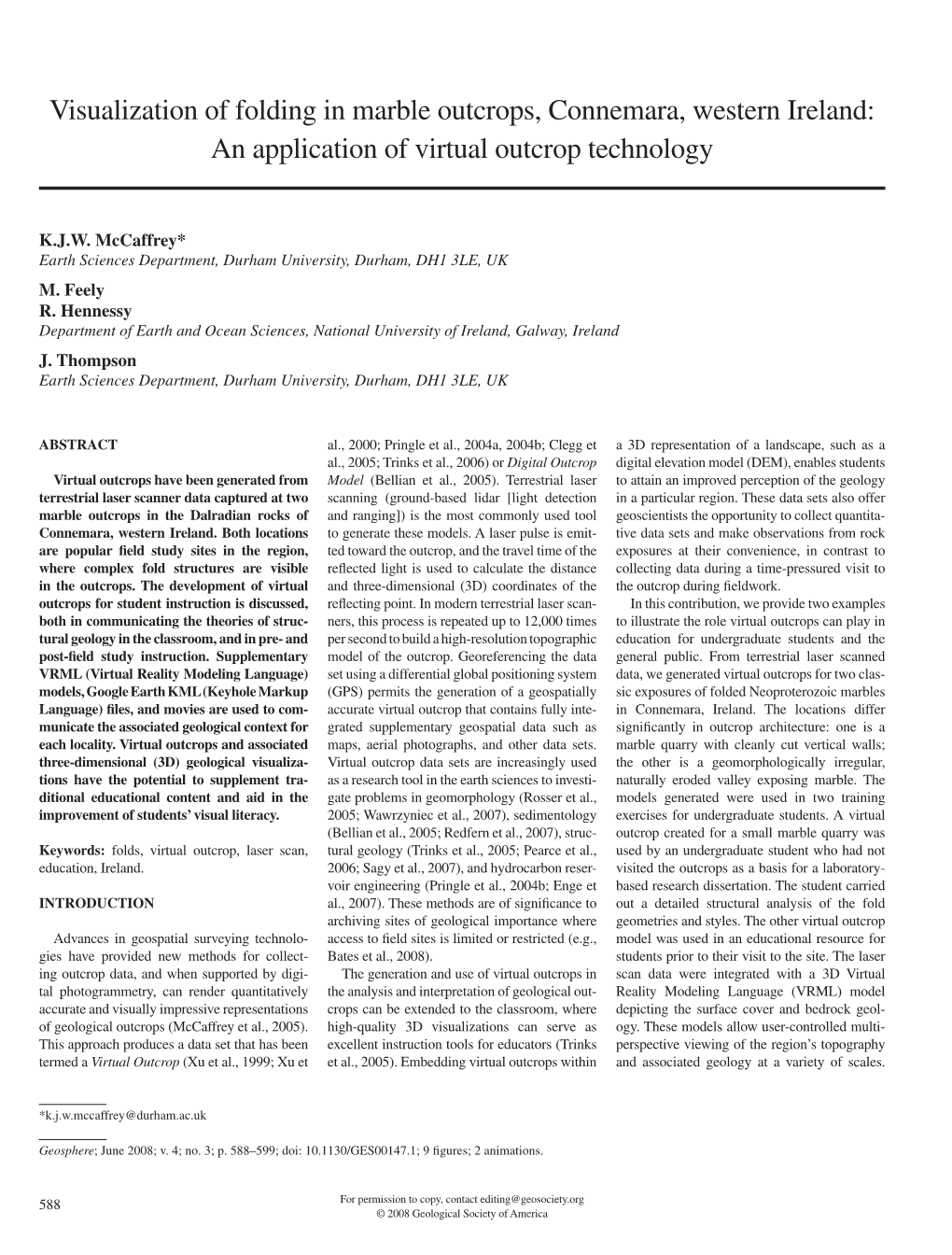 Visualization of Folding in Marble Outcrops, Connemara, Western Ireland: an Application of Virtual Outcrop Technology