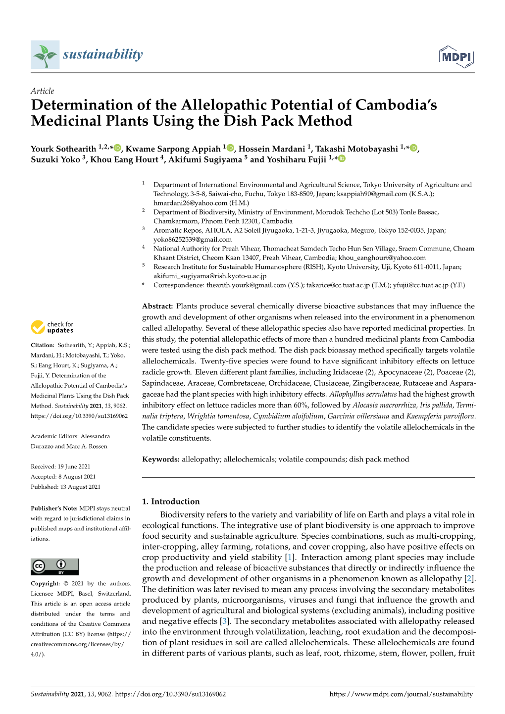 Determination of the Allelopathic Potential of Cambodia's Medicinal