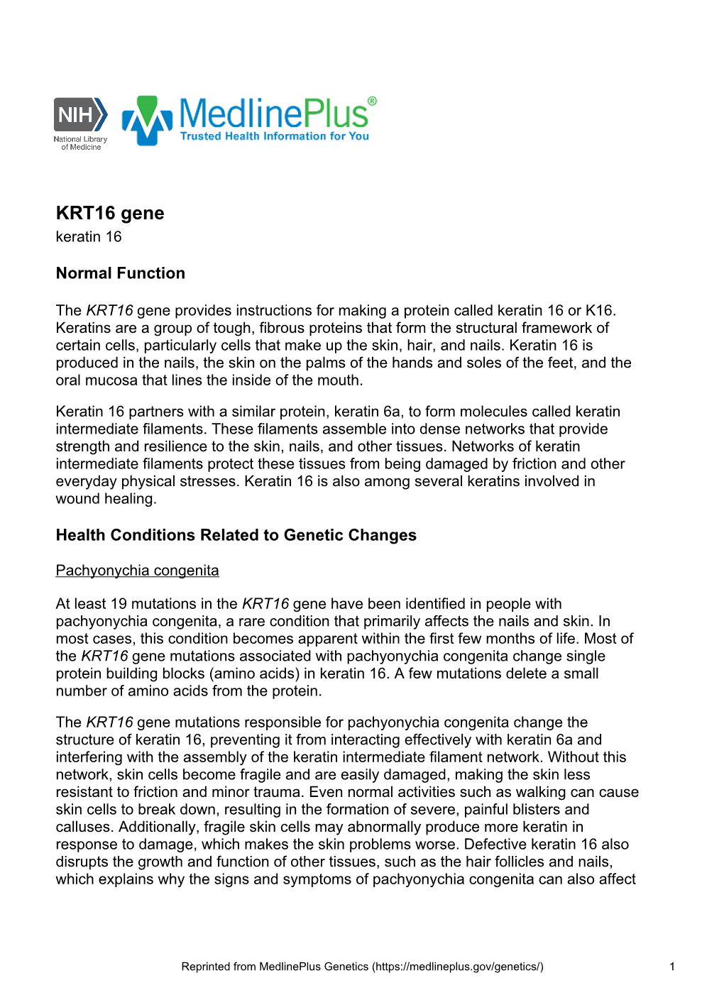 KRT16 Gene Keratin 16