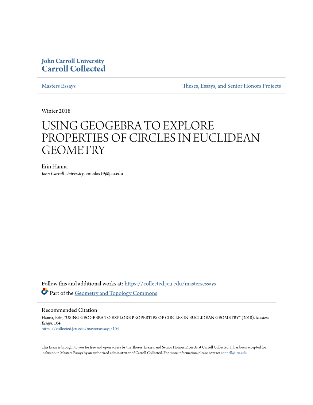 Using Geogebra to Explore Properties of Circles in Euclidean Geometry