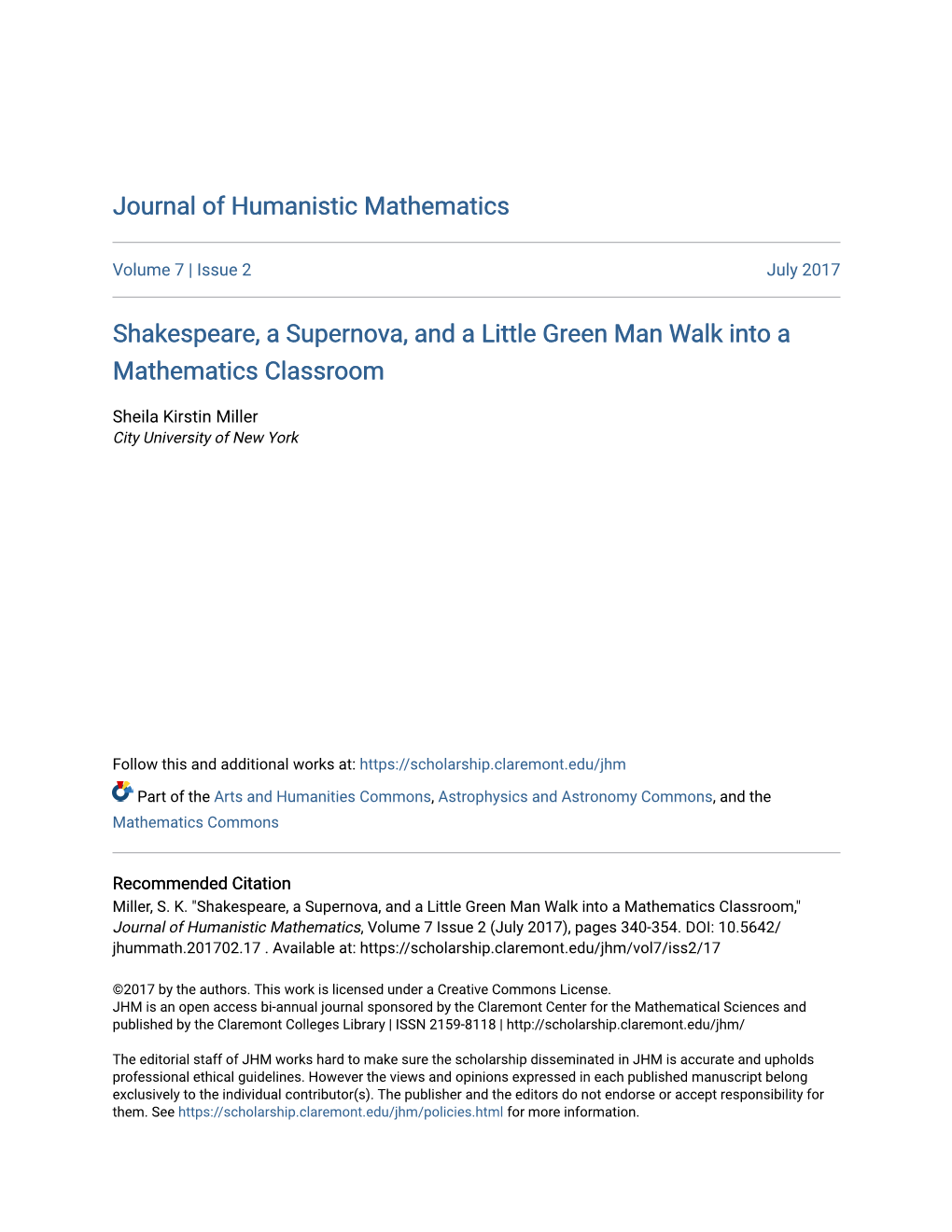 Shakespeare, a Supernova, and a Little Green Man Walk Into a Mathematics Classroom