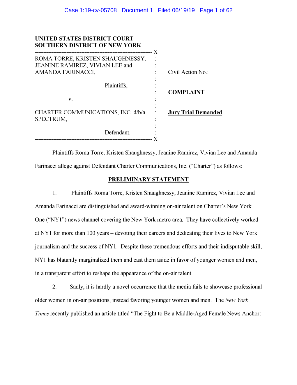 Case 1:19-Cv-05708 Documenti1 Filed 06/19/19 Page 1 of 62