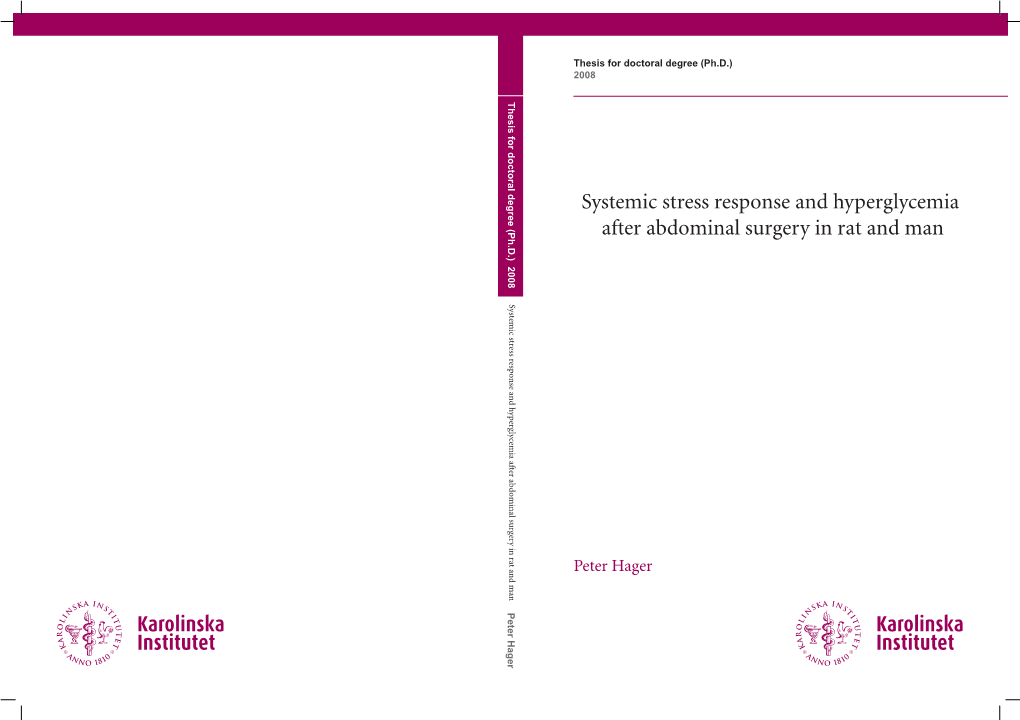 Systemic Stress Response and Hyperglycemia After Abdominal Surgery in Rat and Man Systemic Stress Response and Hyperglycemia and Man After in Rat Abdominal Surgery