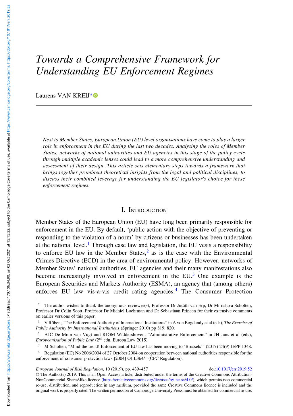Towards a Comprehensive Framework for Understanding EU Enforcement Regimes