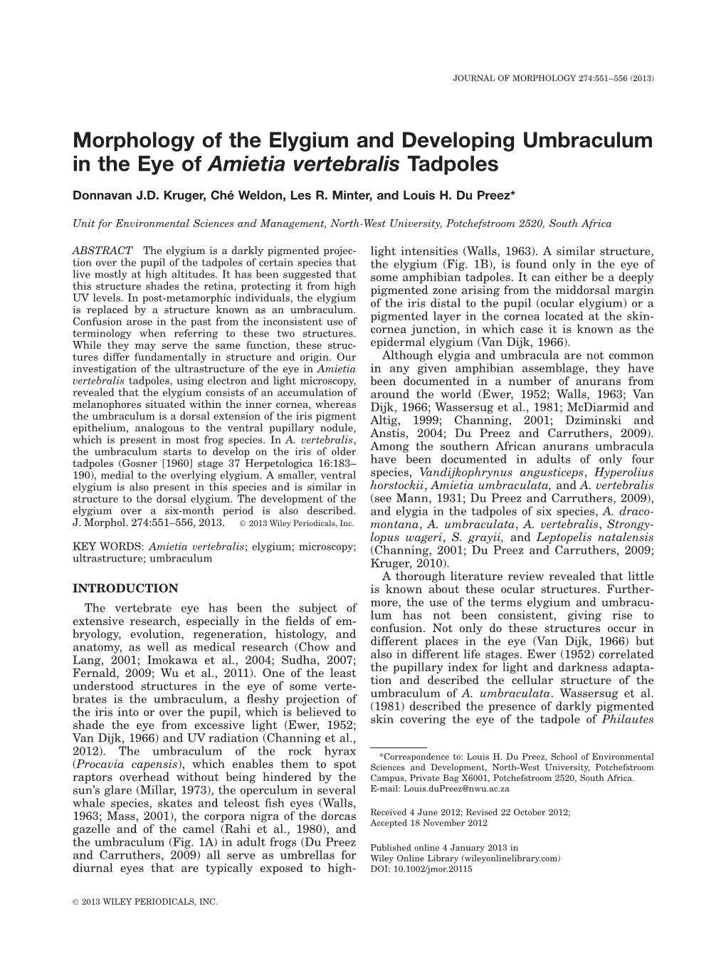 Morphology of the Elygium and Developing Umbraculum in the Eye of Amietia Vertebralis Tadpoles