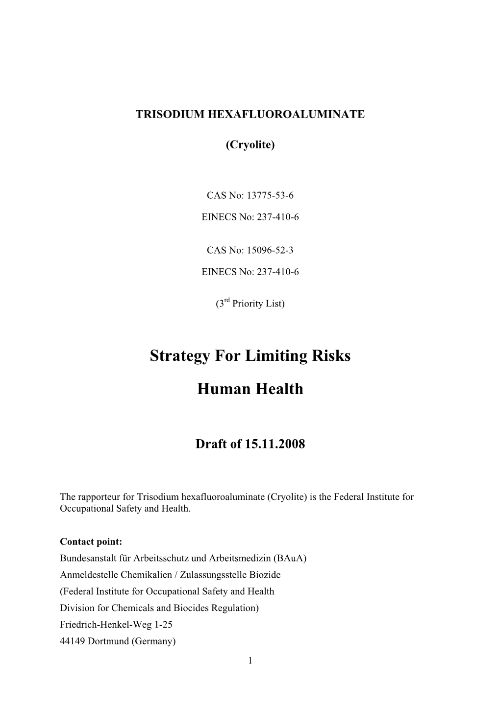 Strategy for Limiting Risks Human Health
