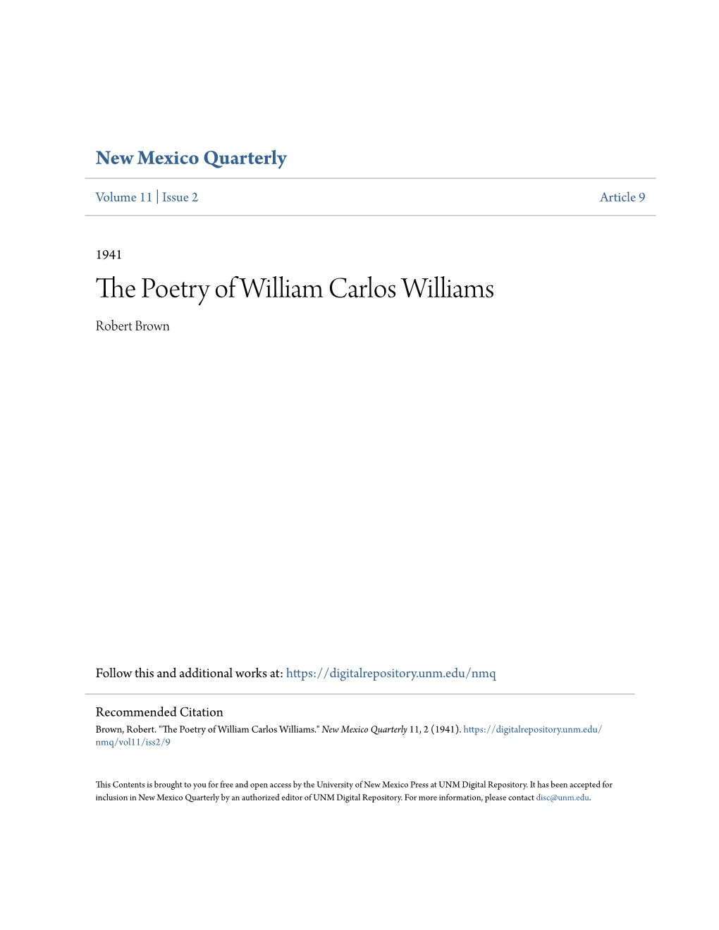 The Poetry of William Carlos Williams I L