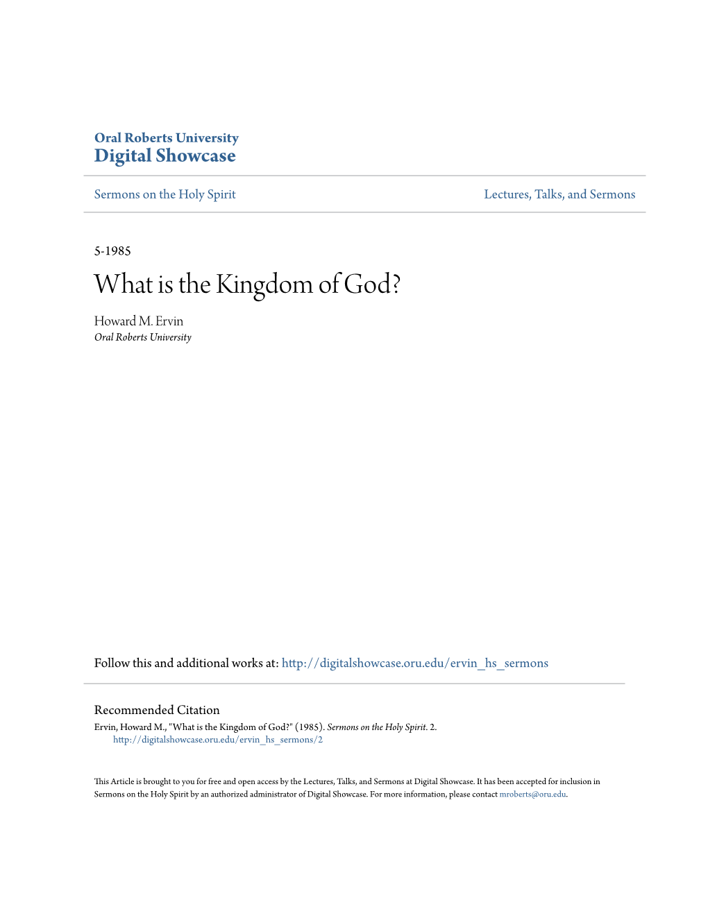 What Is the Kingdom of God? Howard M