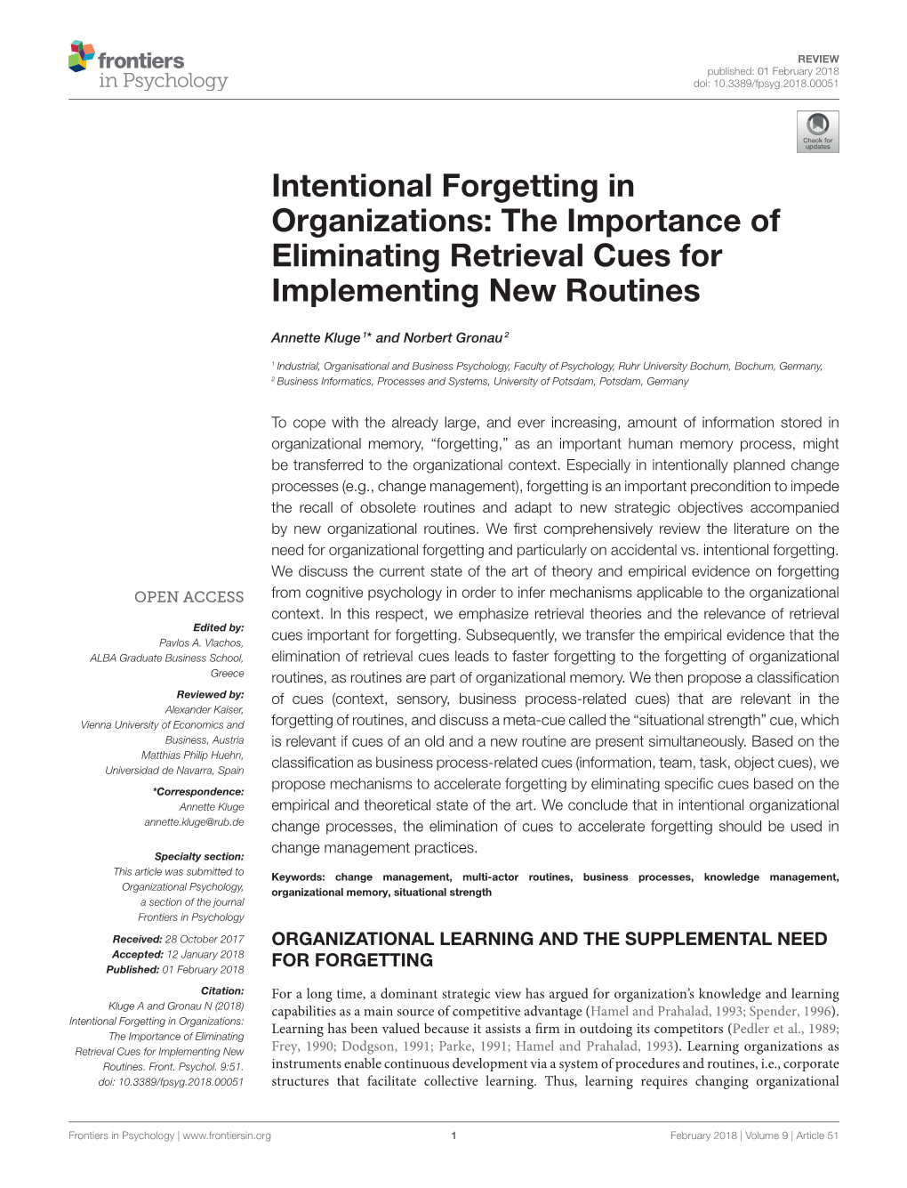 Intentional Forgetting in Organizations: the Importance of Eliminating Retrieval Cues for Implementing New Routines