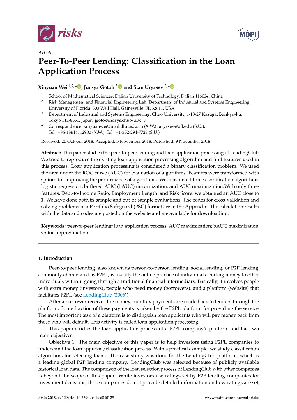 Peer-To-Peer Lending: Classification in the Loan Application Process