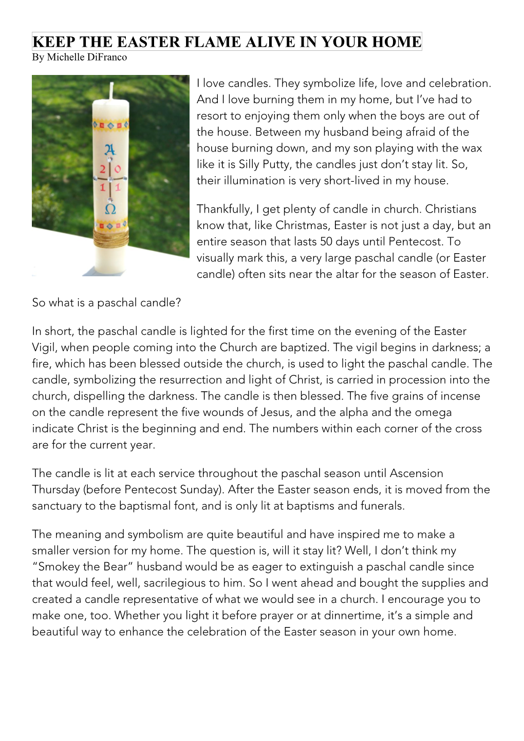 Easter- DIY Paschal Candle by Michelle Difranco