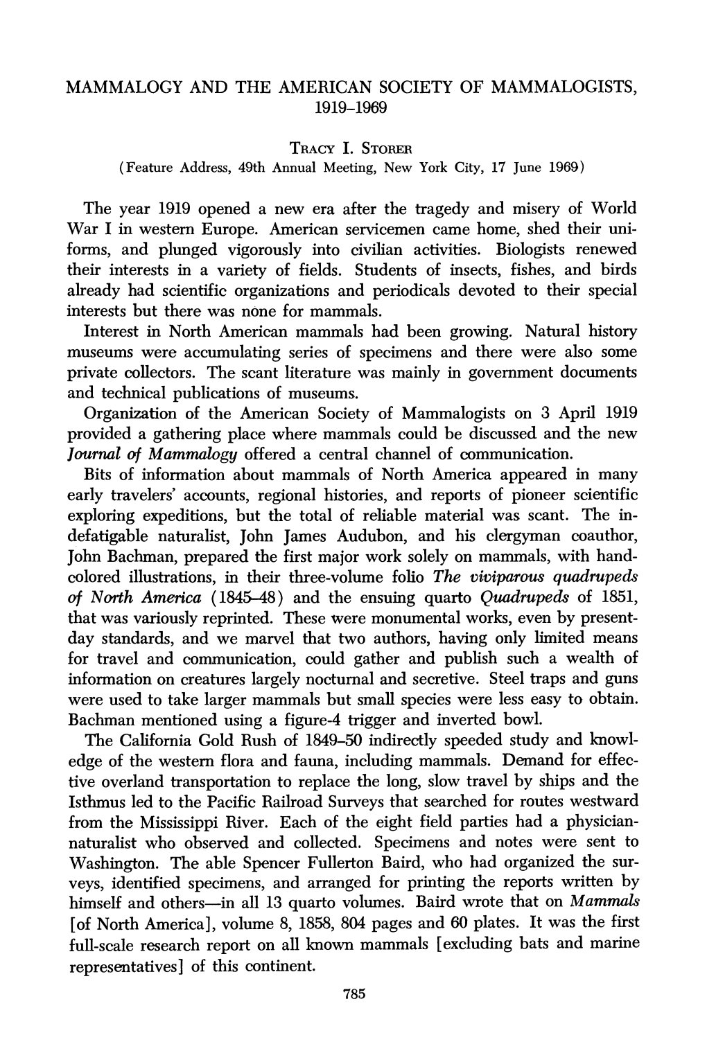 Mammalogy and the American Society of Mammalogists, 1919-1969