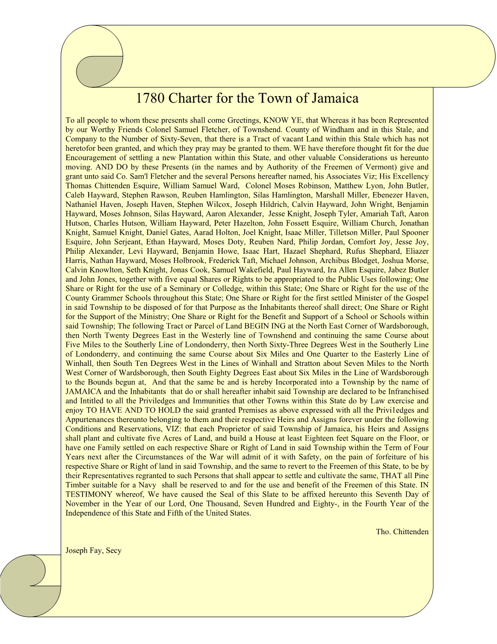 1780 Charter for the Town of Jamaica