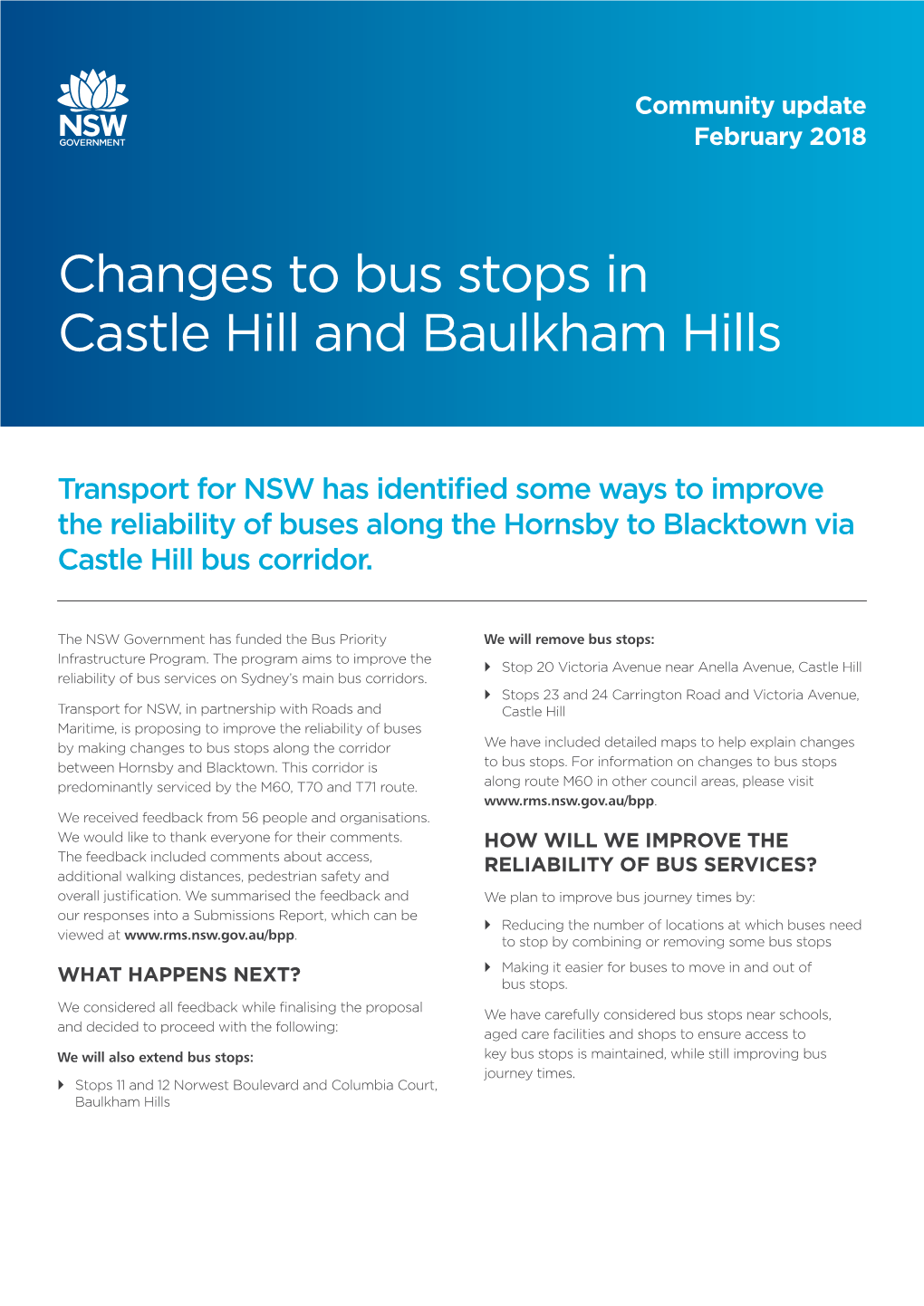 Changes to Bus Stops in Castle Hill and Baulkham Hills