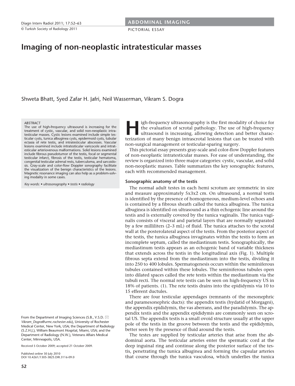 Imaging of Non-Neoplastic Intratesticular Masses