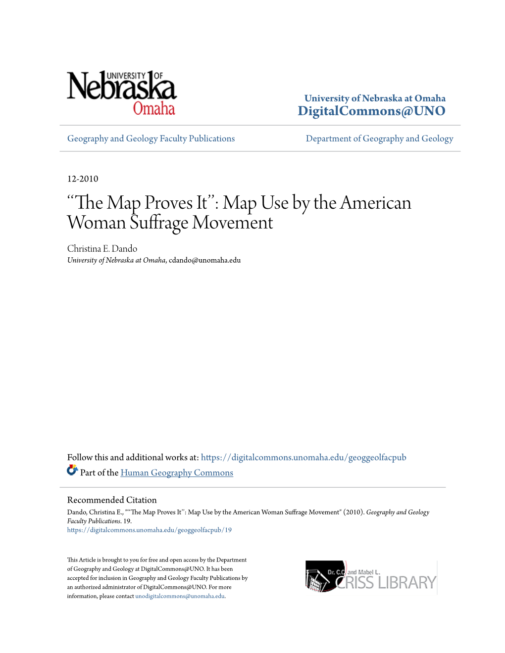 Map Use by the American Woman Suffrage Movement Christina E