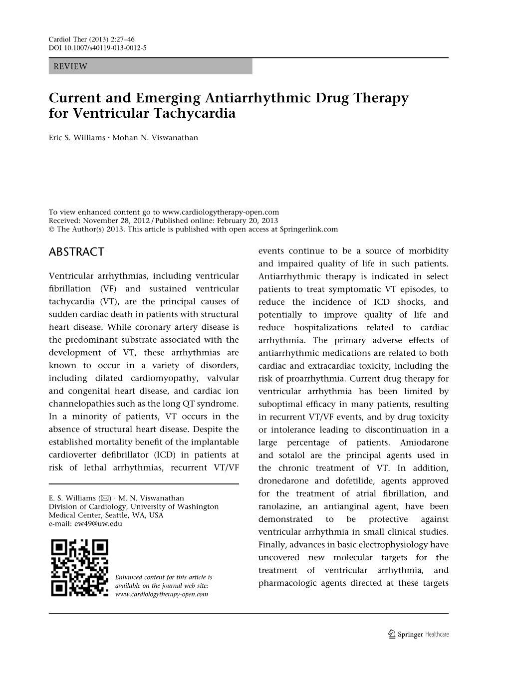 Current and Emerging Antiarrhythmic Drug Therapy for Ventricular Tachycardia