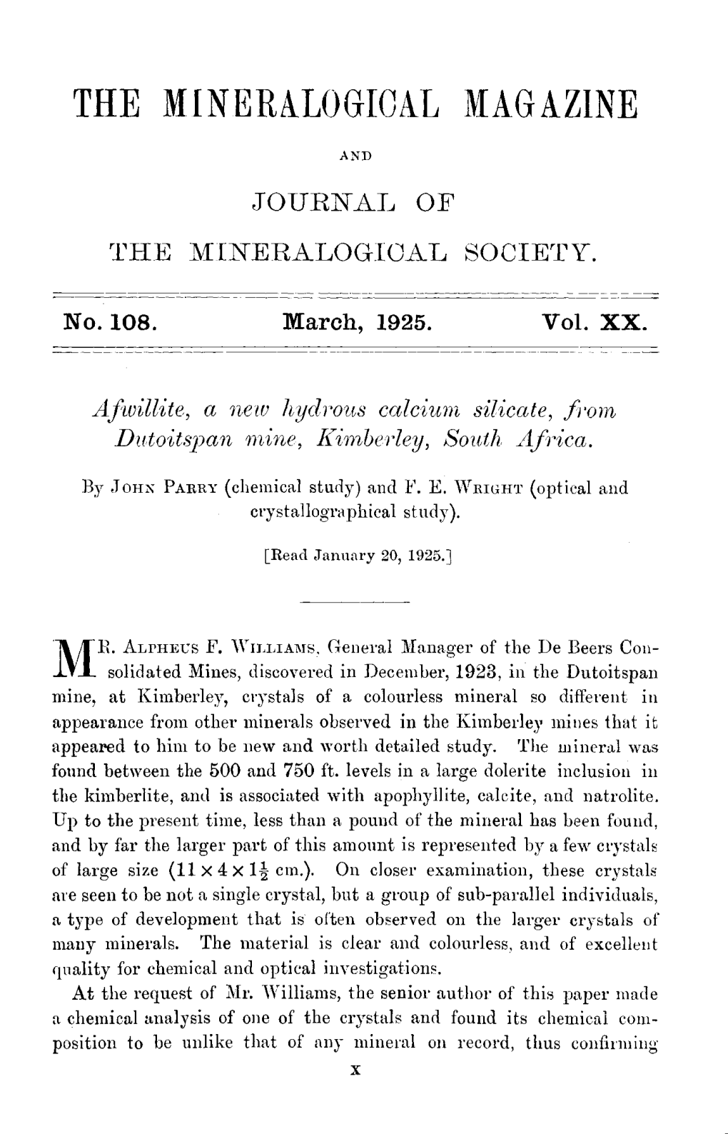 The Mineralogioal Magazine