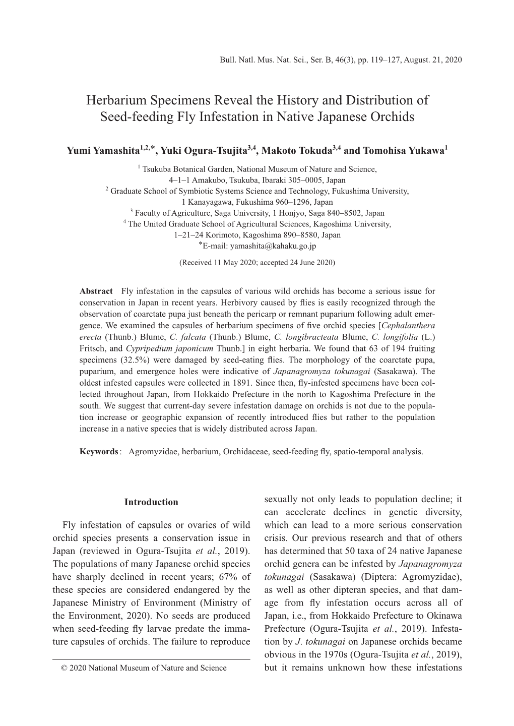 Herbarium Specimens Reveal the History and Distribution of Seed-Feeding Fly Infestation in Native Japanese Orchids