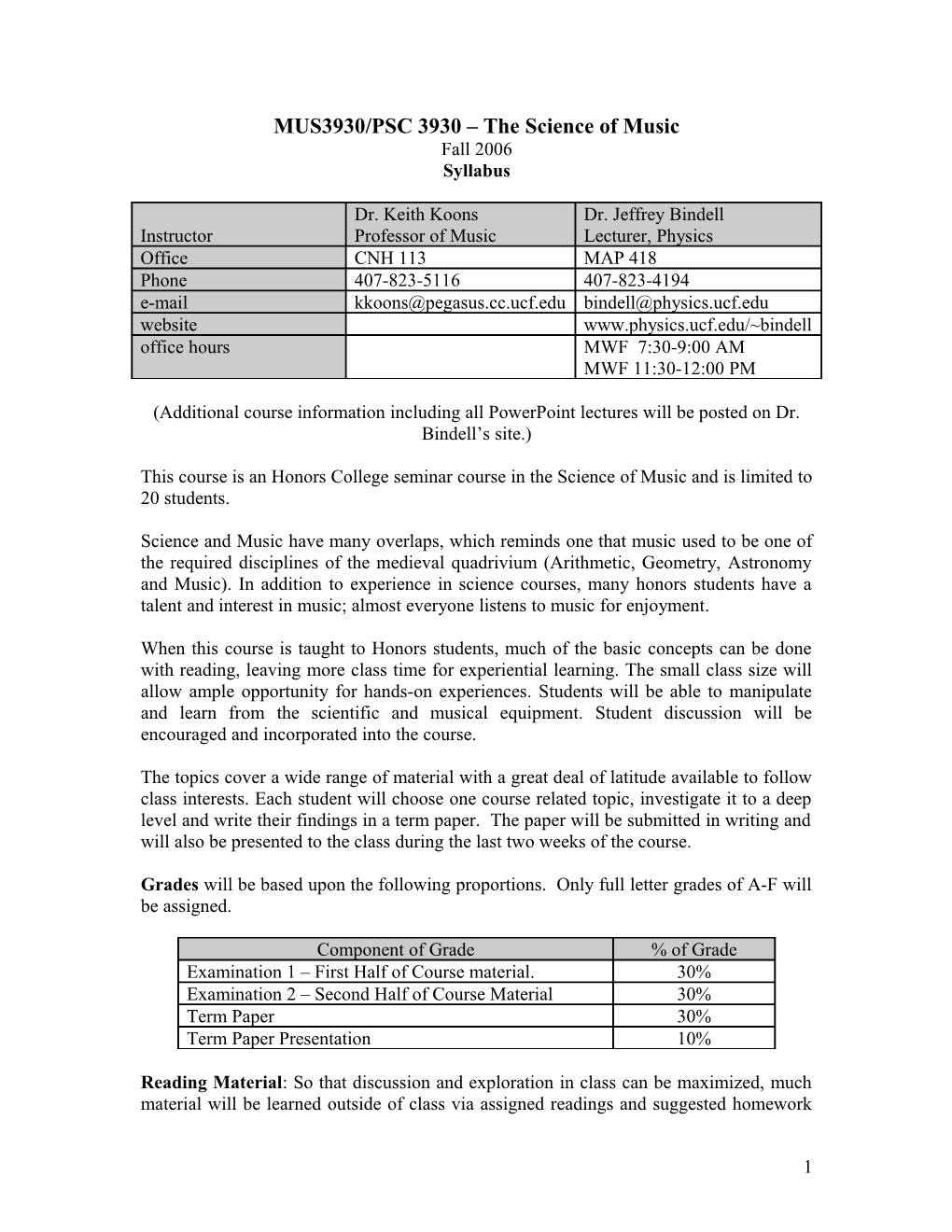 MUS3930/PSC 3930 the Science of Music