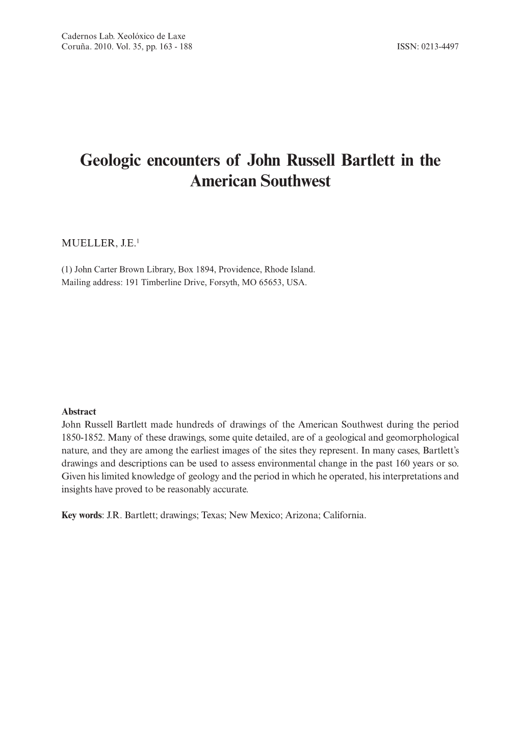 Geologic Encounters of John Russell Bartlett in the American Southwest