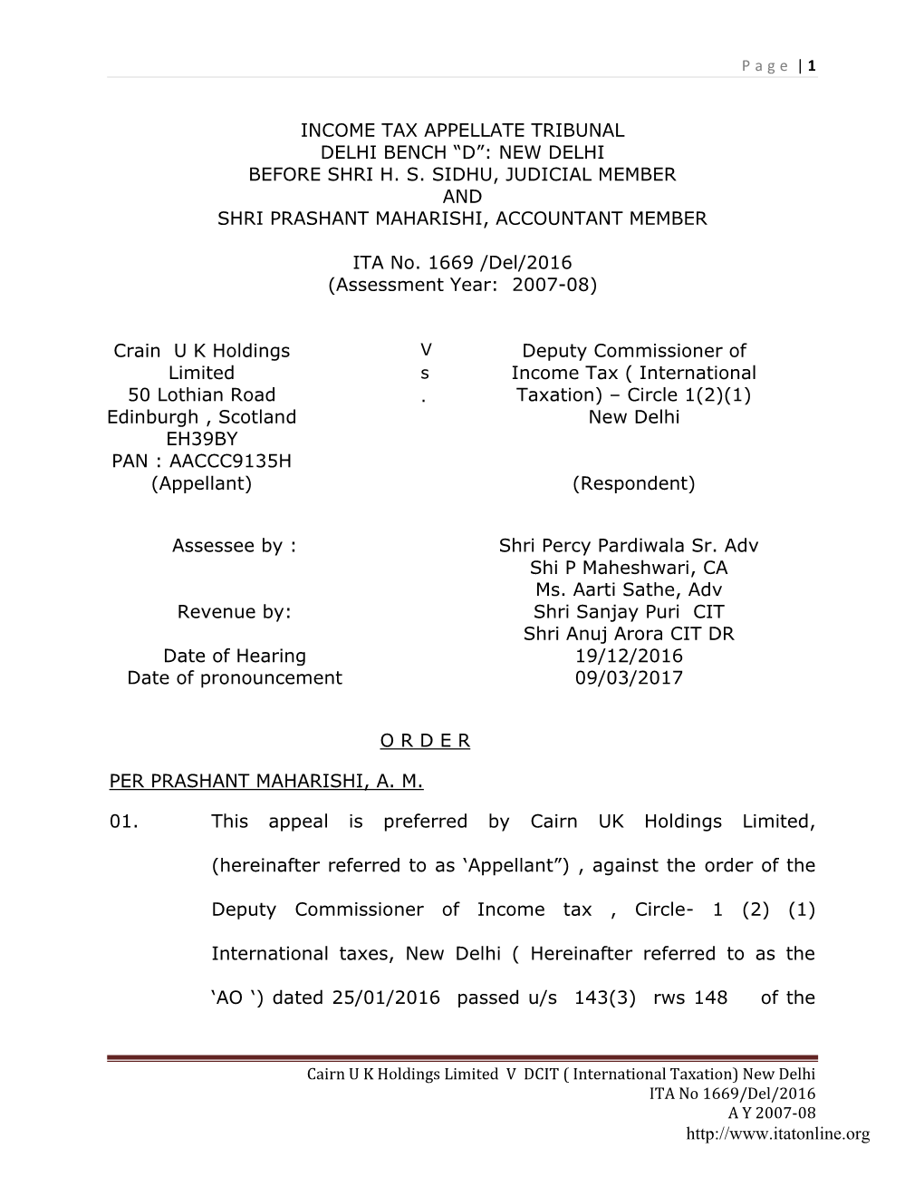 Income Tax Appellate Tribunal Delhi Bench ―D‖: New Delhi Before Shri H