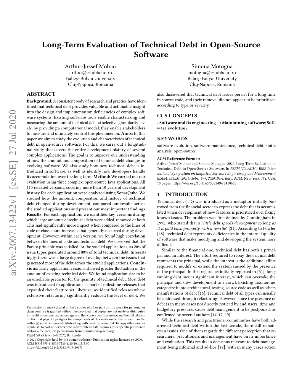 Long-Term Evaluation of Technical Debt in Open-Source Software