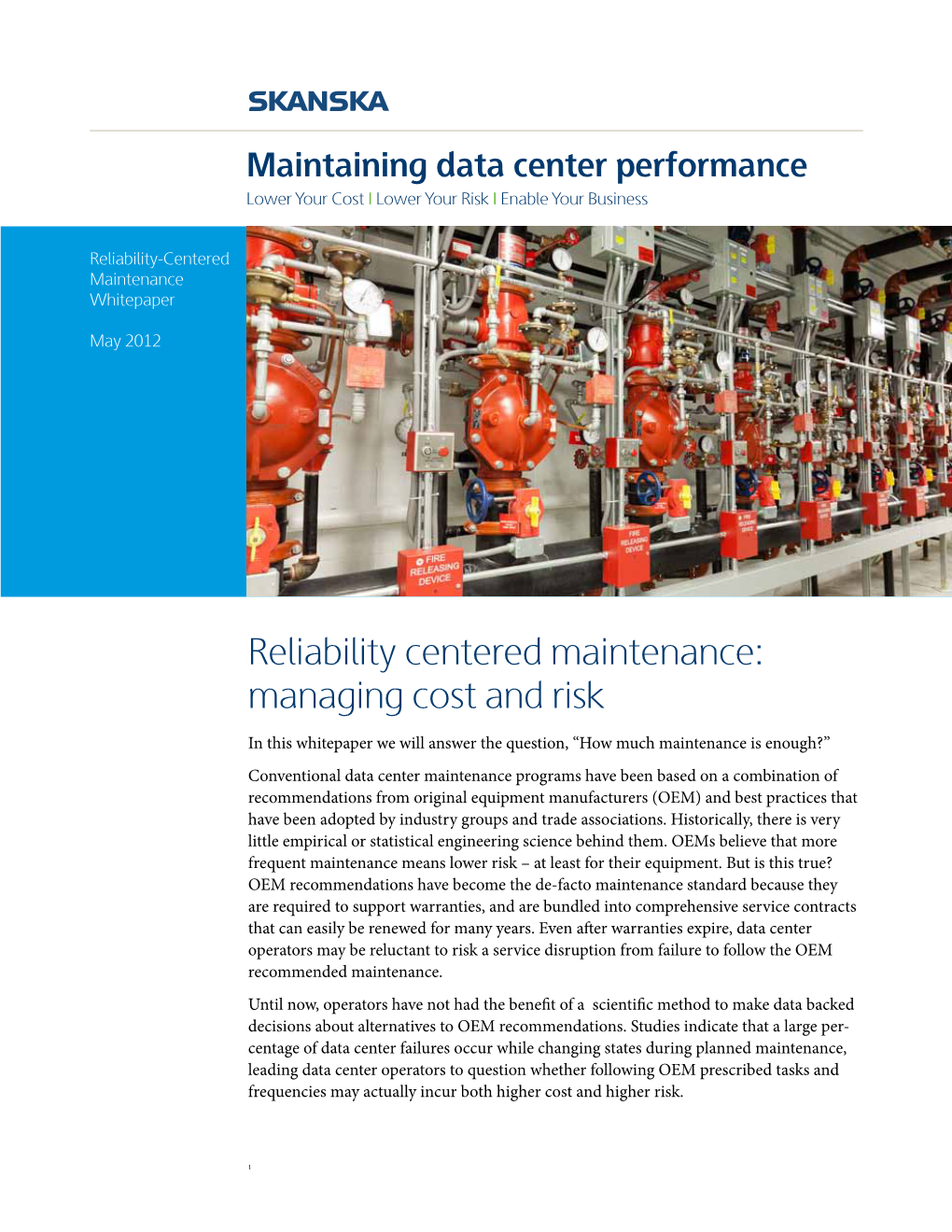 Reliability Centered Maintenance: Managing Cost and Risk