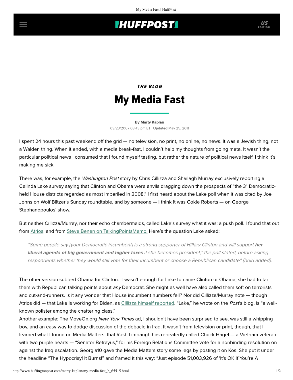 My Media Fast | Huffpost
