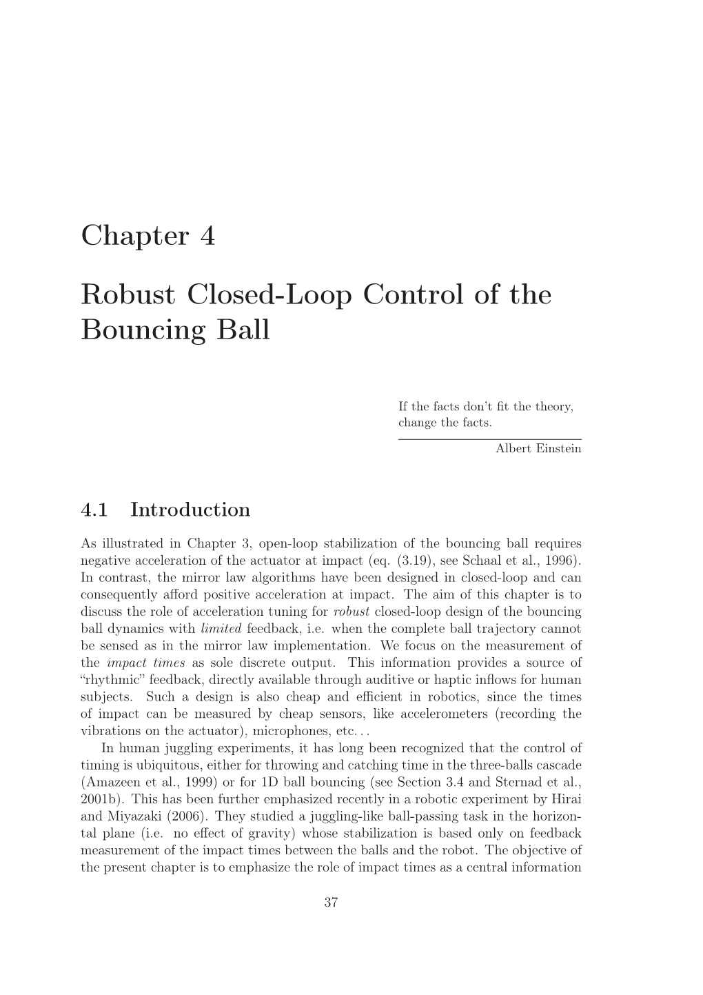 Chapter 4 Robust Closed-Loop Control of the Bouncing Ball