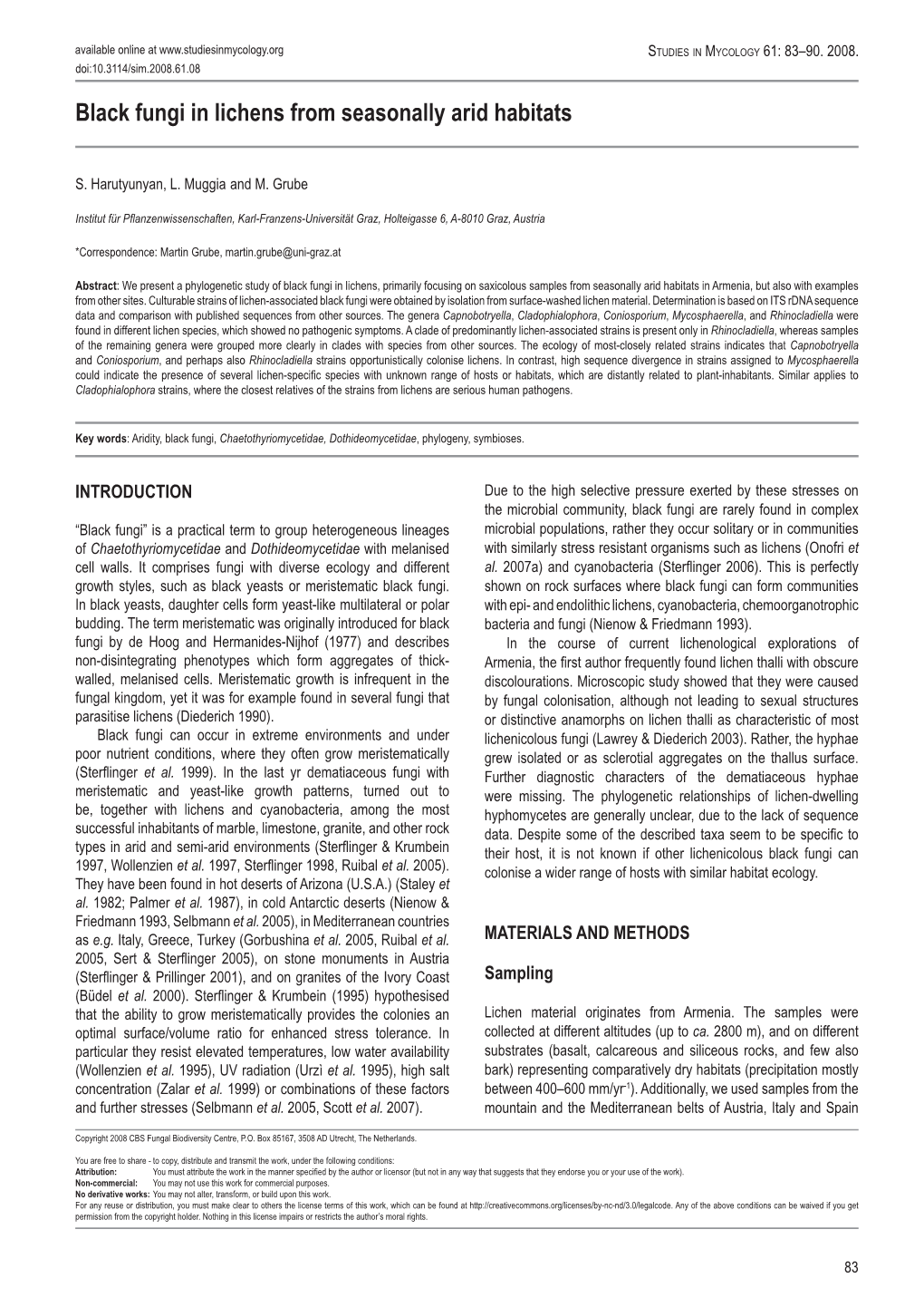 Black Fungi in Lichens from Seasonally Arid Habitats