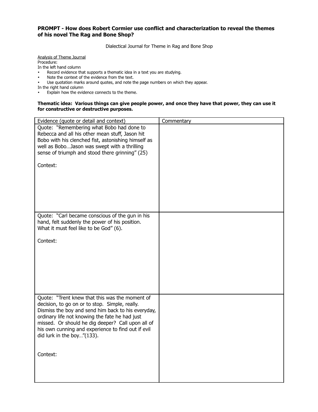 Dialectical Journal for the Outsiders