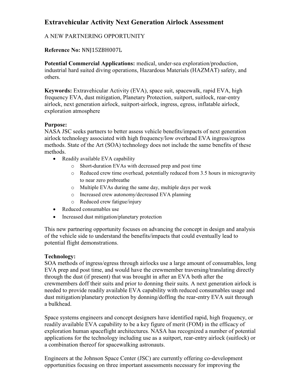 Extravehicular Activity Next Generation Airlock Assessment