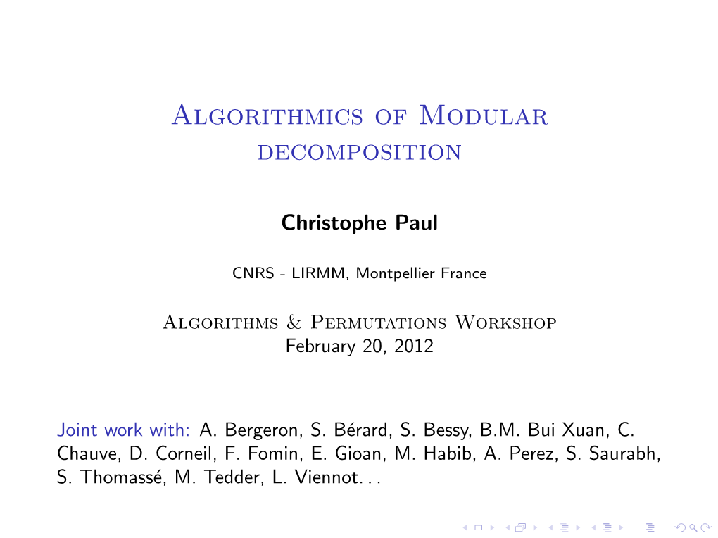 Algorithmics of Modular Decomposition