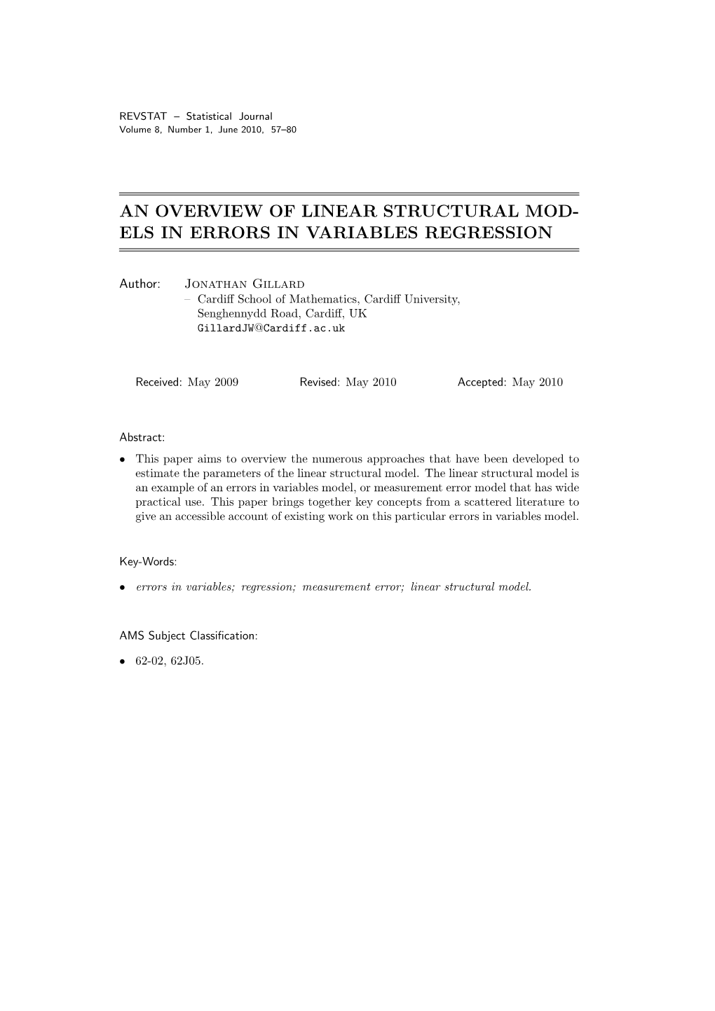 An Overview of Linear Structural Mod- Els in Errors in Variables Regression