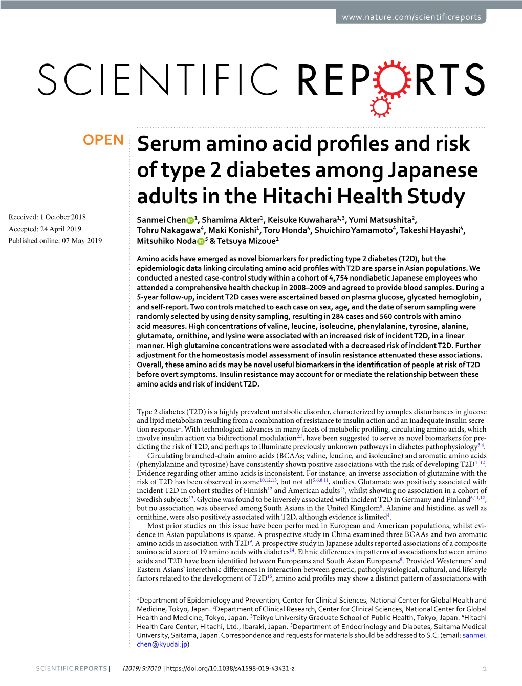 Serum Amino Acid Profiles and Risk of Type 2 Diabetes Among Japanese